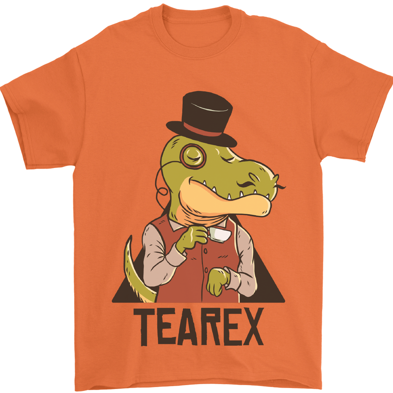 TeaRex Funny T-Rex Dinosaur Tea Drinker Mens T-Shirt Cotton Gildan Orange
