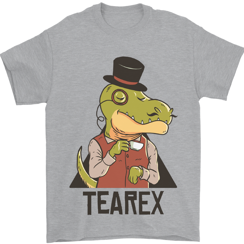 TeaRex Funny T-Rex Dinosaur Tea Drinker Mens T-Shirt Cotton Gildan Sports Grey