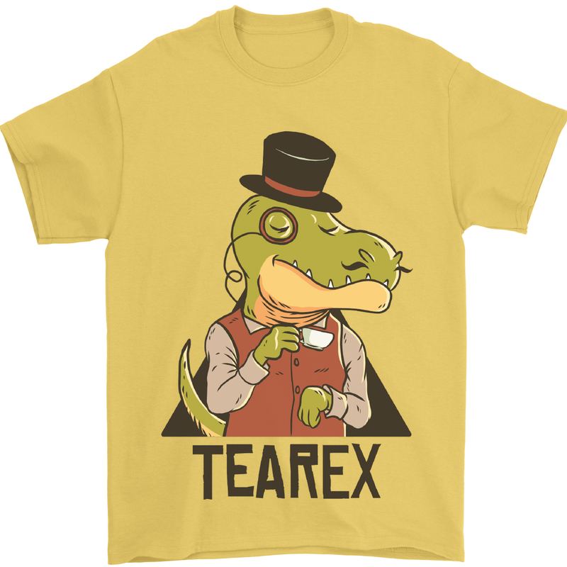 TeaRex Funny T-Rex Dinosaur Tea Drinker Mens T-Shirt Cotton Gildan Yellow