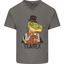TeaRex Funny T-Rex Dinosaur Tea Drinker Mens V-Neck Cotton T-Shirt Charcoal