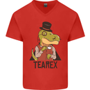 TeaRex Funny T-Rex Dinosaur Tea Drinker Mens V-Neck Cotton T-Shirt Red