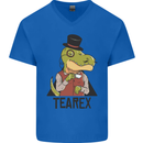 TeaRex Funny T-Rex Dinosaur Tea Drinker Mens V-Neck Cotton T-Shirt Royal Blue
