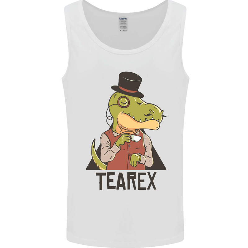 TeaRex Funny T-Rex Dinosaur Tea Drinker Mens Vest Tank Top White