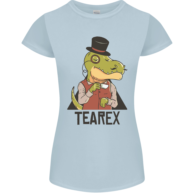 TeaRex Funny T-Rex Dinosaur Tea Drinker Womens Petite Cut T-Shirt Light Blue