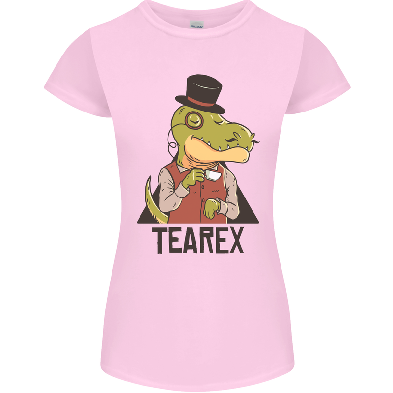 TeaRex Funny T-Rex Dinosaur Tea Drinker Womens Petite Cut T-Shirt Light Pink
