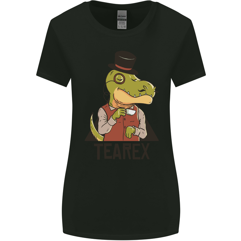 TeaRex Funny T-Rex Dinosaur Tea Drinker Womens Wider Cut T-Shirt Black