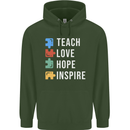 Teach Love Hope Inspire Teaching Teacher Mens 80% Cotton Hoodie Forest Green