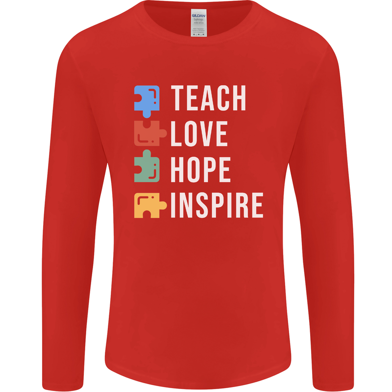 Teach Love Hope Inspire Teaching Teacher Mens Long Sleeve T-Shirt Red