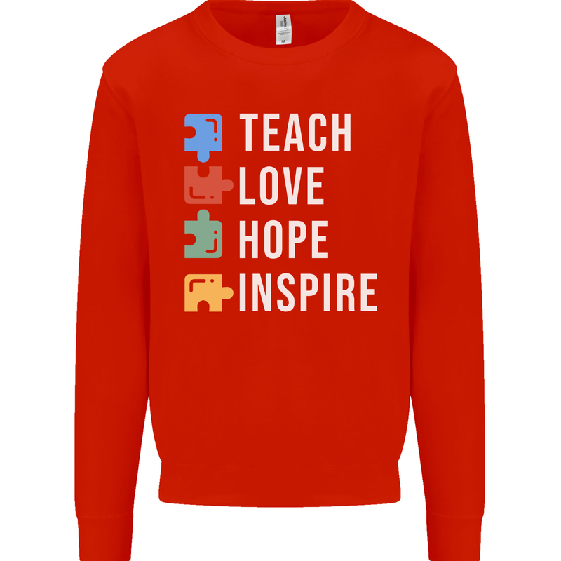 Teach Love Hope Inspire Teaching Teacher Mens Sweatshirt Jumper Bright Red