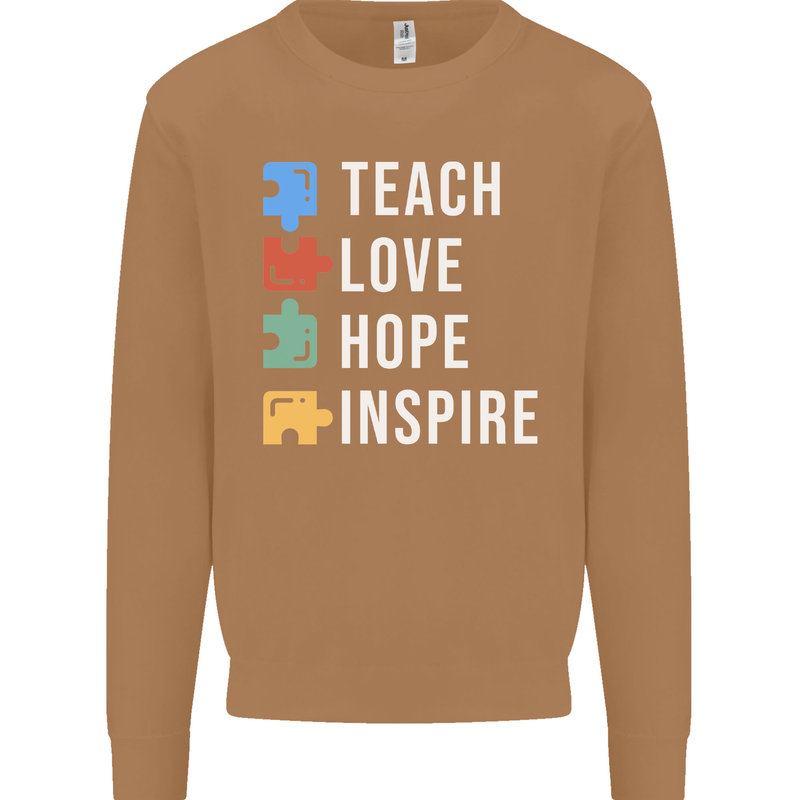 Teach Love Hope Inspire Teaching Teacher Mens Sweatshirt Jumper Caramel Latte