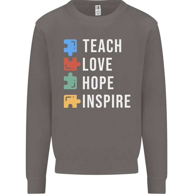 Teach Love Hope Inspire Teaching Teacher Mens Sweatshirt Jumper Charcoal