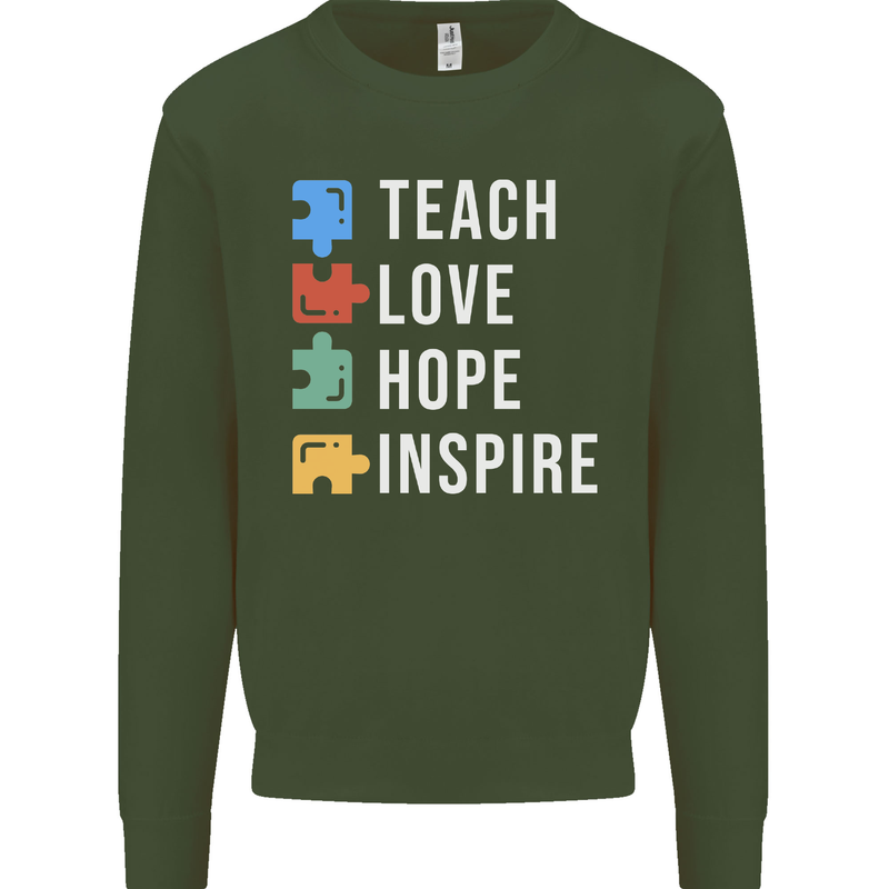 Teach Love Hope Inspire Teaching Teacher Mens Sweatshirt Jumper Forest Green