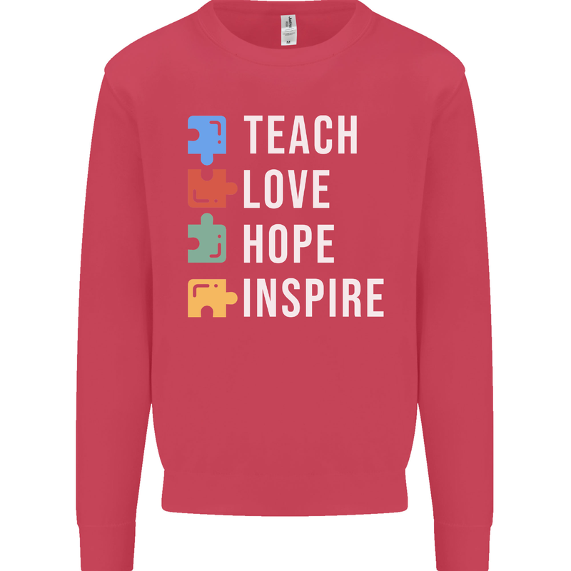 Teach Love Hope Inspire Teaching Teacher Mens Sweatshirt Jumper Heliconia