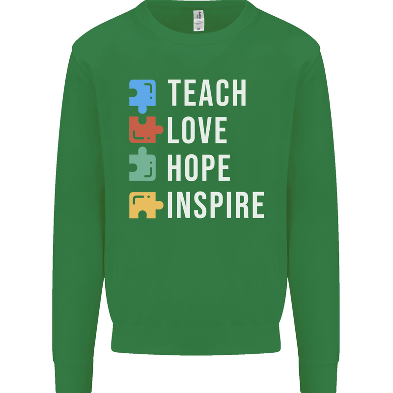 Teach Love Hope Inspire Teaching Teacher Mens Sweatshirt Jumper Irish Green