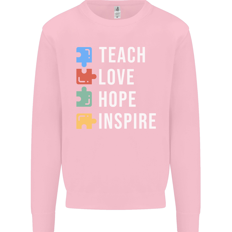 Teach Love Hope Inspire Teaching Teacher Mens Sweatshirt Jumper Light Pink