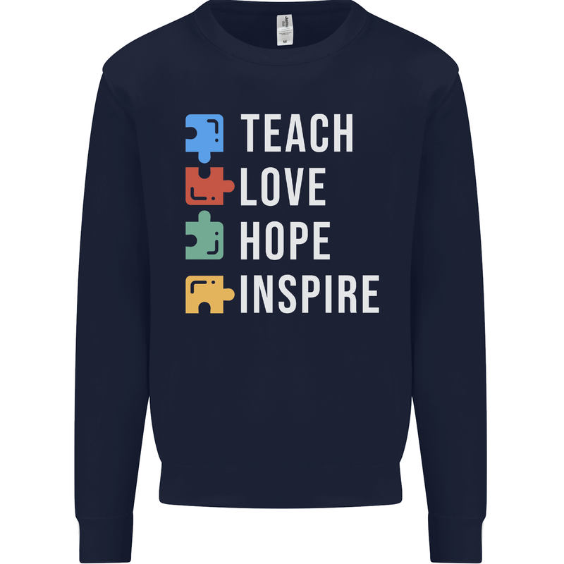 Teach Love Hope Inspire Teaching Teacher Mens Sweatshirt Jumper Navy Blue