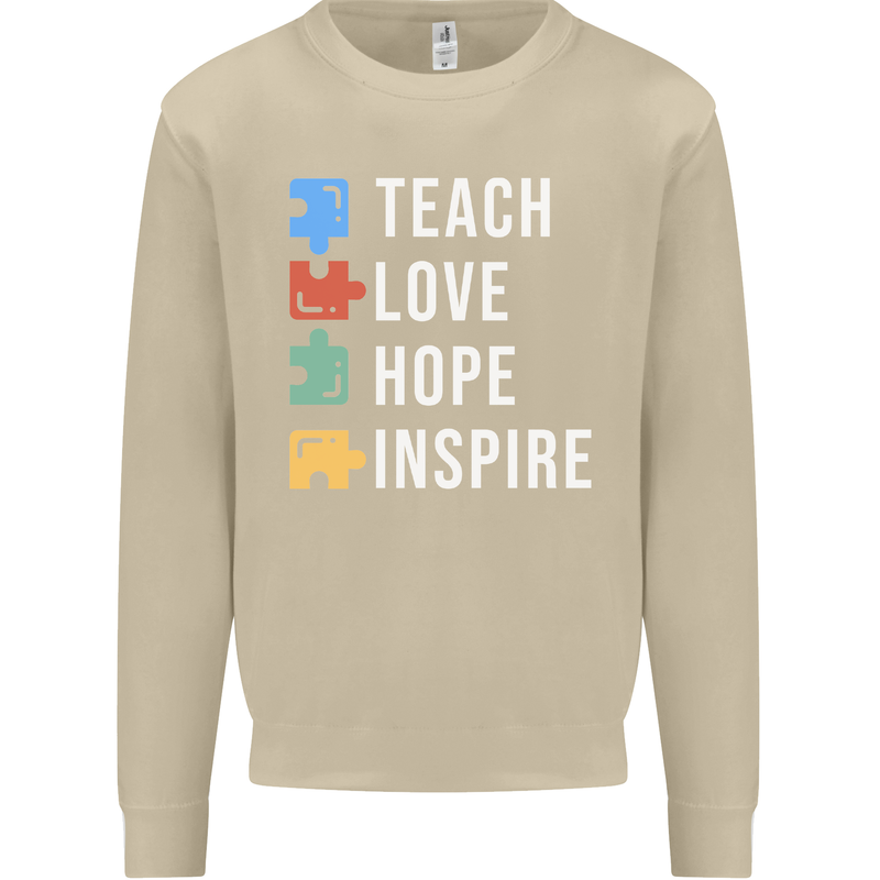 Teach Love Hope Inspire Teaching Teacher Mens Sweatshirt Jumper Sand