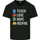 Teach Love Hope Inspire Teaching Teacher Mens V-Neck Cotton T-Shirt Black