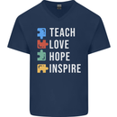 Teach Love Hope Inspire Teaching Teacher Mens V-Neck Cotton T-Shirt Navy Blue