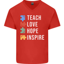 Teach Love Hope Inspire Teaching Teacher Mens V-Neck Cotton T-Shirt Red