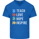 Teach Love Hope Inspire Teaching Teacher Mens V-Neck Cotton T-Shirt Royal Blue