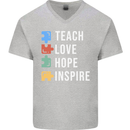 Teach Love Hope Inspire Teaching Teacher Mens V-Neck Cotton T-Shirt Sports Grey