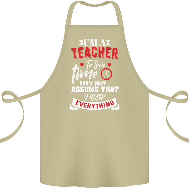 Teacher I Know Everything Funny Teaching Cotton Apron 100% Organic Khaki