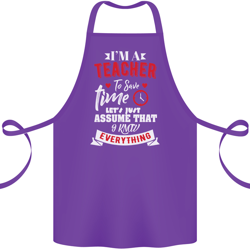 Teacher I Know Everything Funny Teaching Cotton Apron 100% Organic Purple