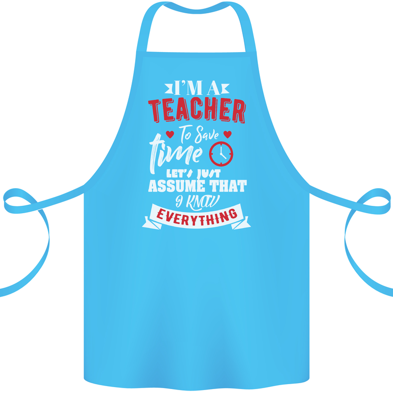 Teacher I Know Everything Funny Teaching Cotton Apron 100% Organic Turquoise