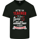 Teacher I Know Everything Funny Teaching Mens V-Neck Cotton T-Shirt Black