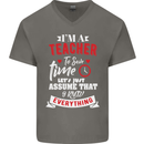 Teacher I Know Everything Funny Teaching Mens V-Neck Cotton T-Shirt Charcoal