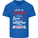Teacher I Know Everything Funny Teaching Mens V-Neck Cotton T-Shirt Royal Blue