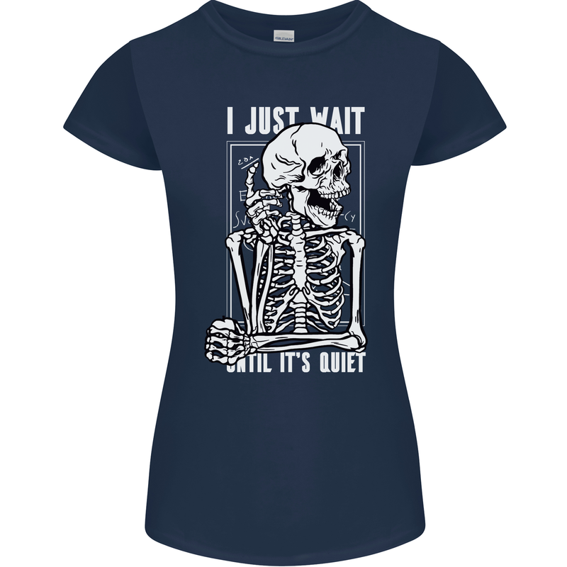 Teacher Ill Just Wait Teaching Maths Enlish Womens Petite Cut T-Shirt Navy Blue