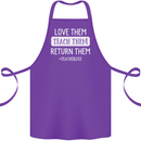 Teacher Love Them Return Funny Teaching Cotton Apron 100% Organic Purple