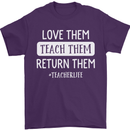 Teacher Love Them Return Funny Teaching Mens T-Shirt Cotton Gildan Purple
