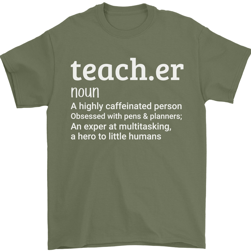 Teacher Maths English Science Sport Funny Mens T-Shirt Cotton Gildan Military Green
