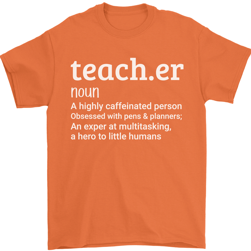 Teacher Maths English Science Sport Funny Mens T-Shirt Cotton Gildan Orange