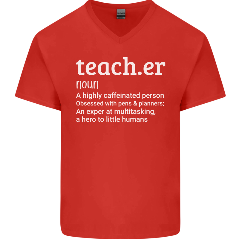 Teacher Maths English Science Sport Funny Mens V-Neck Cotton T-Shirt Red