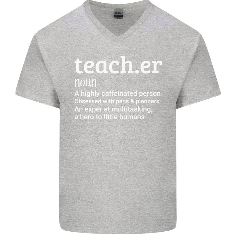 Teacher Maths English Science Sport Funny Mens V-Neck Cotton T-Shirt Sports Grey