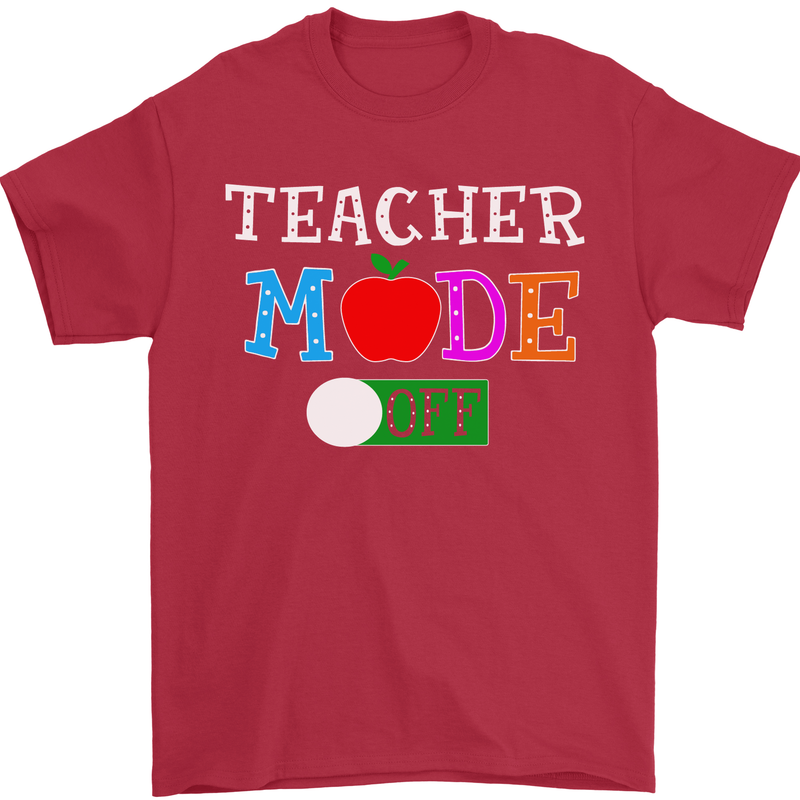 Teacher Mode Off Funny Teaching Holiday Mens T-Shirt Cotton Gildan Red