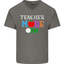 Teacher Mode Off Funny Teaching Holiday Mens V-Neck Cotton T-Shirt Charcoal
