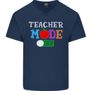 Teacher Mode Off Funny Teaching Holiday Mens V-Neck Cotton T-Shirt Navy Blue