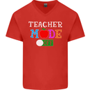 Teacher Mode Off Funny Teaching Holiday Mens V-Neck Cotton T-Shirt Red