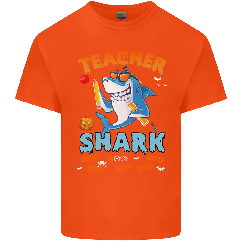 Teacher Shark Funny Teaching Teacher Mens Cotton T-Shirt Tee Top Orange
