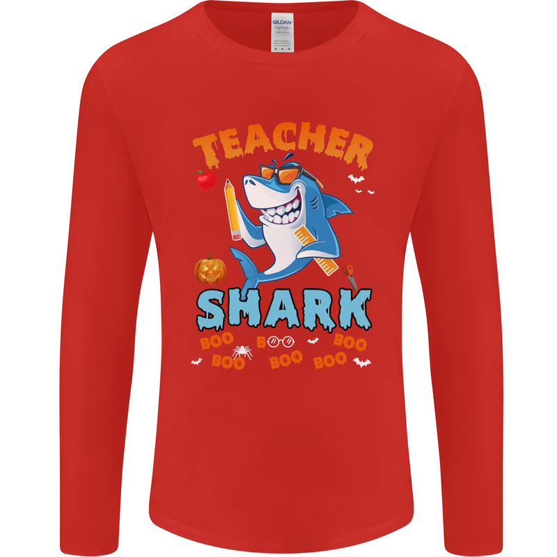 Teacher Shark Funny Teaching Teacher Mens Long Sleeve T-Shirt Red