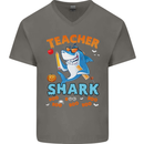 Teacher Shark Funny Teaching Teacher Mens V-Neck Cotton T-Shirt Charcoal