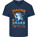 Teacher Shark Funny Teaching Teacher Mens V-Neck Cotton T-Shirt Navy Blue