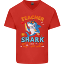 Teacher Shark Funny Teaching Teacher Mens V-Neck Cotton T-Shirt Red