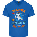 Teacher Shark Funny Teaching Teacher Mens V-Neck Cotton T-Shirt Royal Blue
