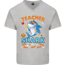 Teacher Shark Funny Teaching Teacher Mens V-Neck Cotton T-Shirt Sports Grey